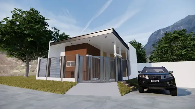 Design rendering of a modern single-storey residence