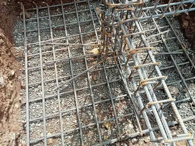 Steel reinforcement bars laid for a foundation